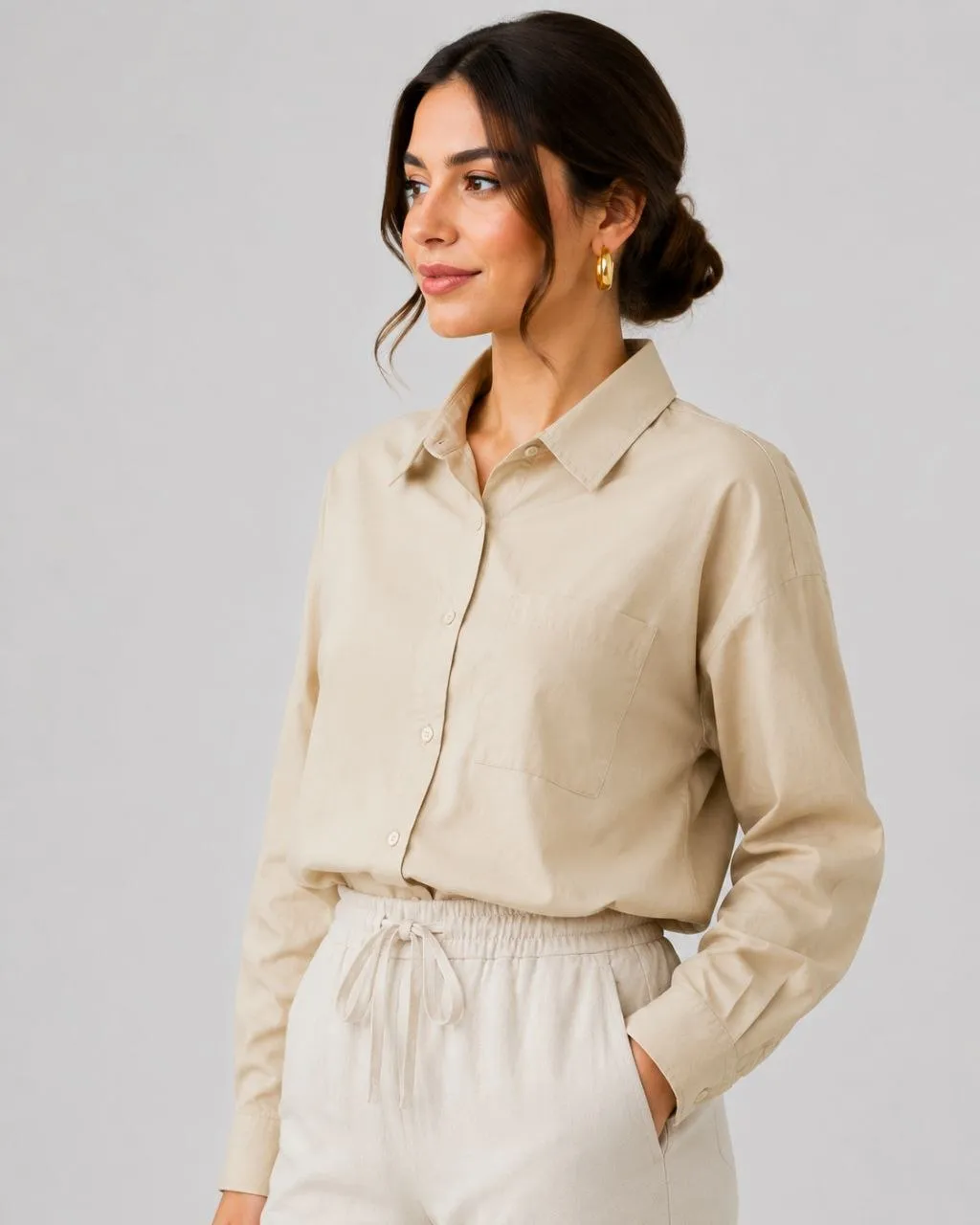 شومیز کتان نخی باکیفیت و بسیار خنک از برند Bershka اسپانیایی کرمی کد 2106 شومیز کتان نخی باکیفیت و بسیار خنک از برند Bershka اسپانیایی کرمی کد 2106