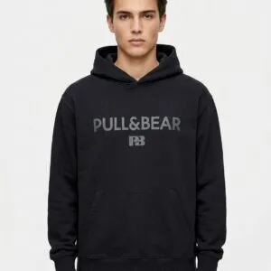 هودی مردانه Pull&Bear مشکی طرح‌دار | کد 156