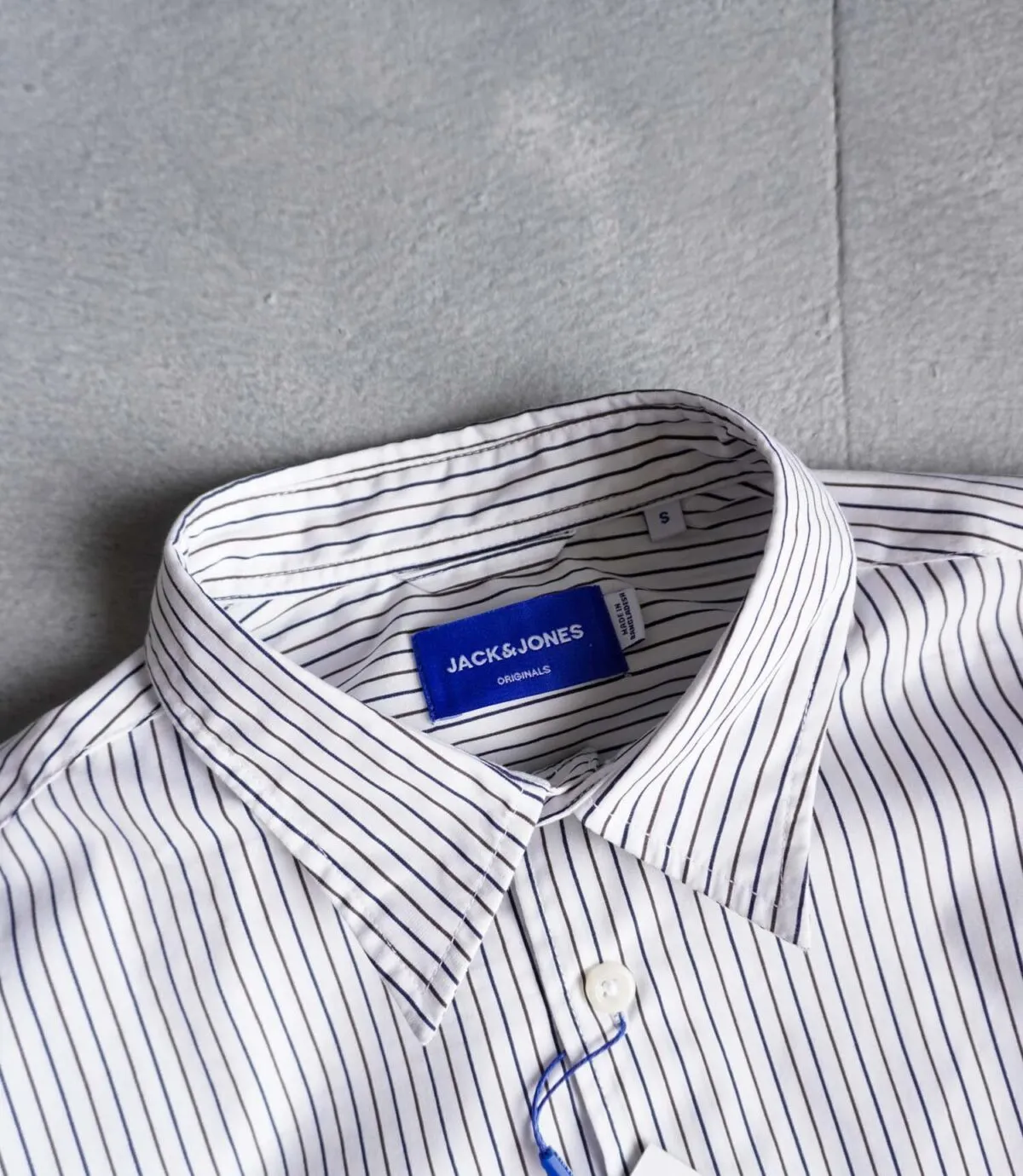 پیراهن نخی آستین بلند اورسایز سفید راه راه Jack&Jones