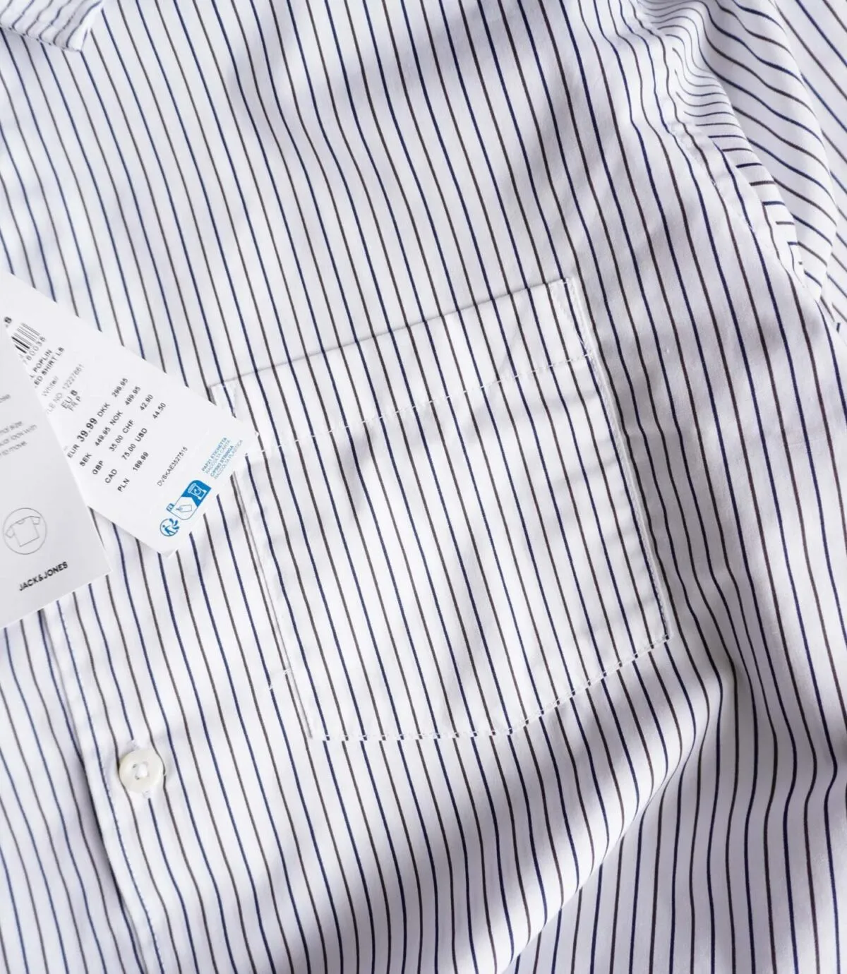 پیراهن نخی آستین بلند اورسایز سفید راه راه Jack&Jones