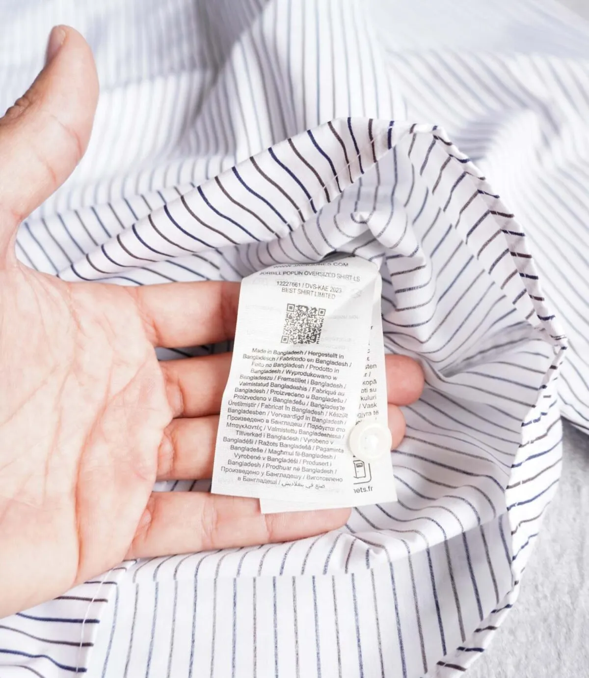پیراهن نخی آستین بلند اورسایز سفید راه راه Jack&Jones