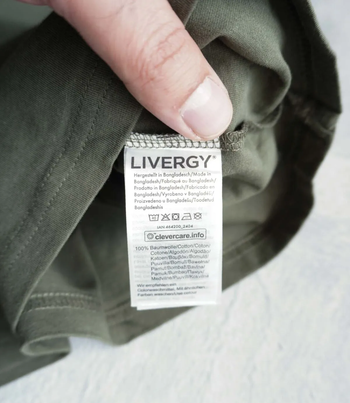تیشرت نخی زیتونی Livergy – تخفیف تک سایز