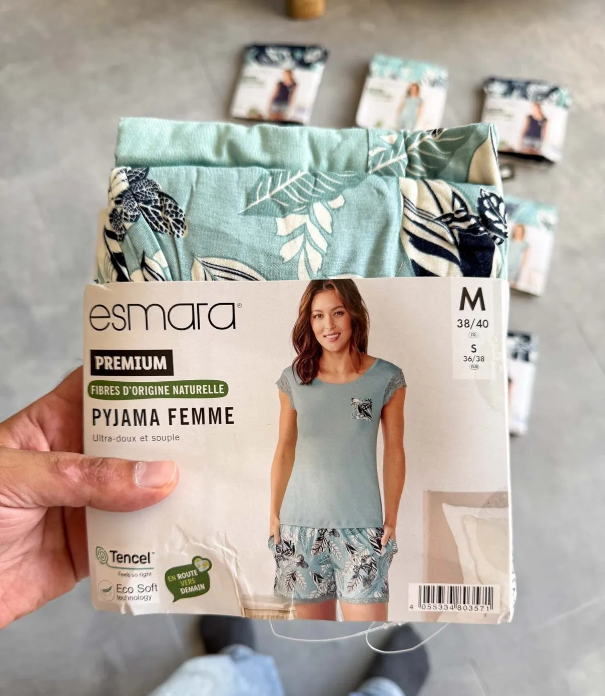 ست تیشرت و شلوارک نخی سبزآبی Esmara
